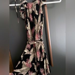 Palm print Romper, tie on left shoulder and around waist.